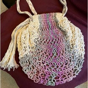 Boho hand knotted, organic cotton market tote